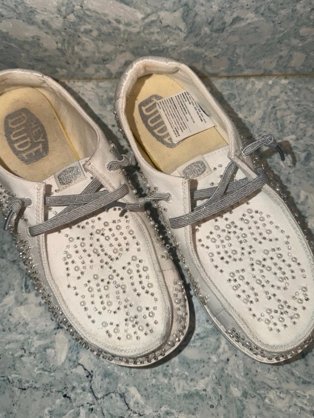 Women’s Hey Dude White Bridal Shoes Pearl and Beaded